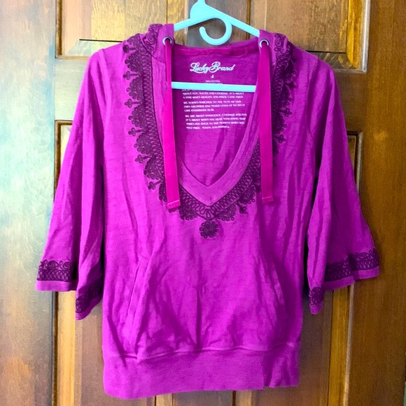 Lucky Brand Tops - Lucky brand sweatshirt 3/4 length sleeves purple hoodie